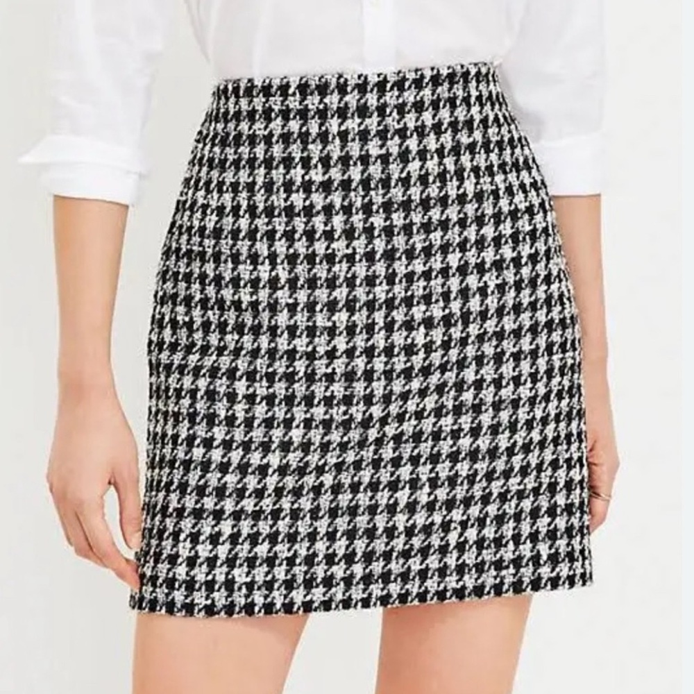 Loft Black and White Houndstooth Mini Shift Skirt Zipper Closure Size 6